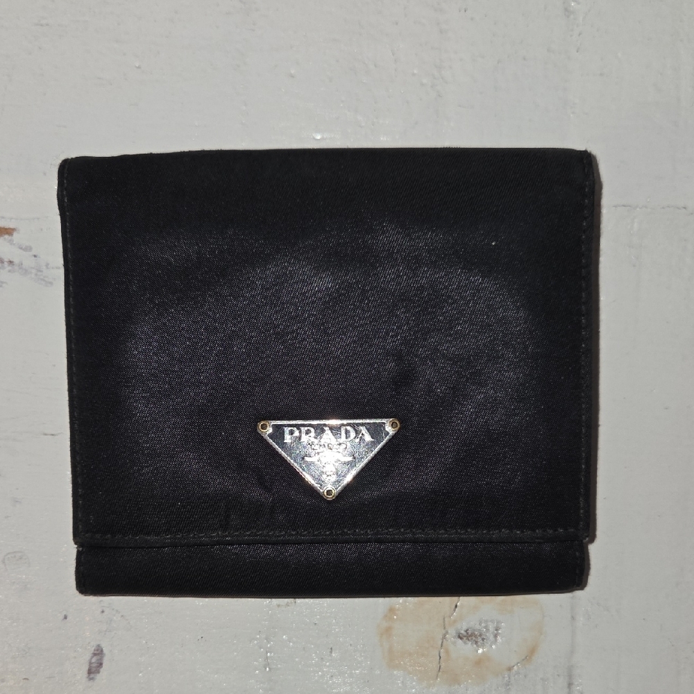 Prada Black Folded Wallet with Silver Logo